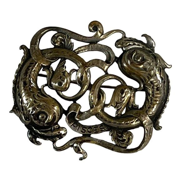 Cini Sterling Silver 925 Zodiac Astrology Horoscope Pisces Fish Brooch Pin VTG